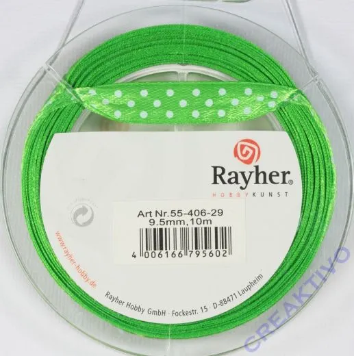 Rayher Satinband mit Punkten 9,5mm gr�n