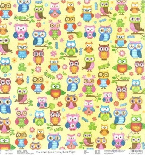 Premium Glitter Scrapbook paper Eulen 123