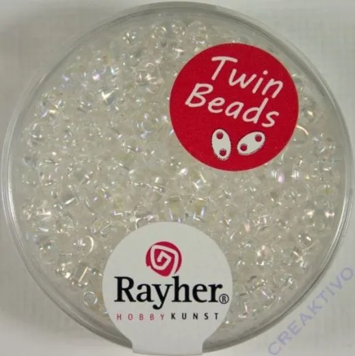 Twin-Rocailles mit Doppelloch 2,5x5mm transp. gel�stert, irisierend