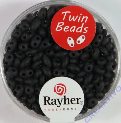 Twin-Rocailles mit Doppelloch 2,5x5mm opak gefrostet, schwarz