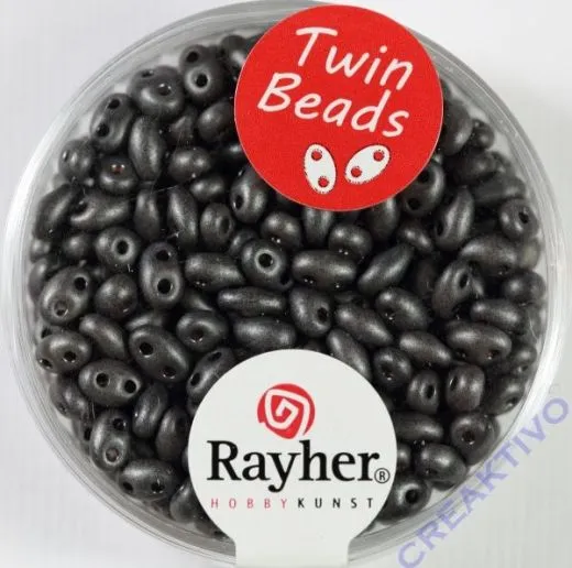 Twin-Rocailles mit Doppelloch 2,5x5mm metallic matt, taupe-brown