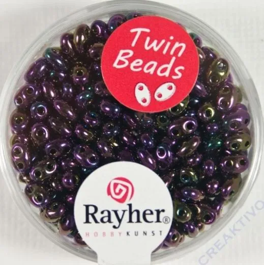 Twin-Rocailles mit Doppelloch 2,5x5mm irisierend, amethyst