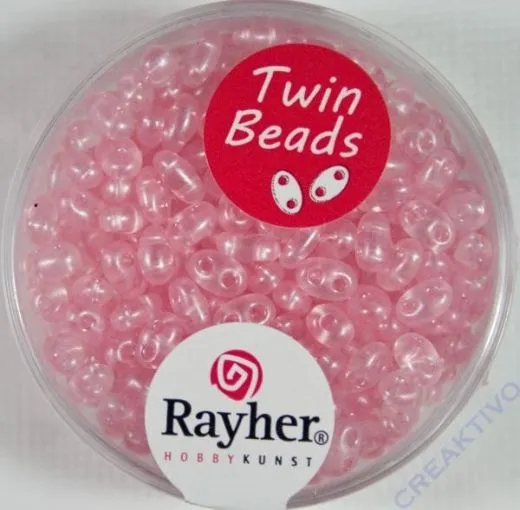 Twin-Rocailles mit Doppelloch 2,5x5mm m. Perlschimmer, rosa chiffon
