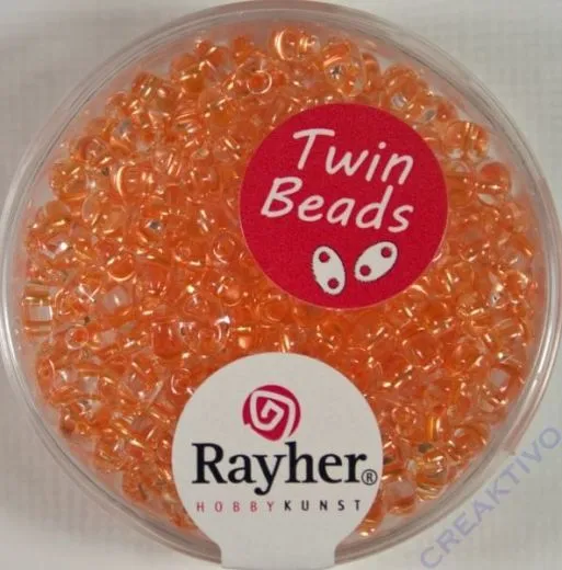 Twin-Rocailles mit Doppelloch 2,5x5mm transparent, orange