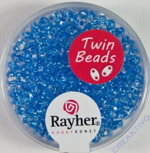 Twin-Rocailles mit Doppelloch 2,5x5mm transparent, royalblau