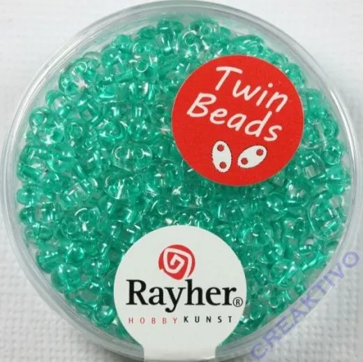 Twin-Rocailles mit Doppelloch 2,5x5mm transparent, meergr�n
