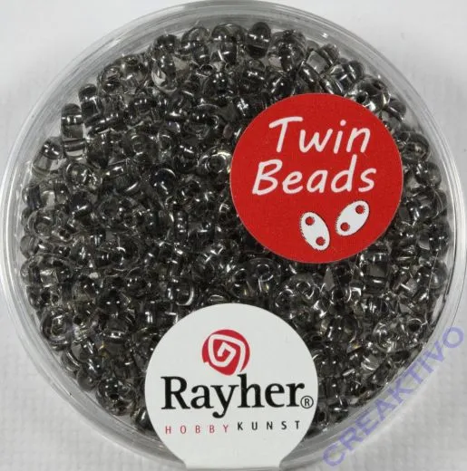 Twin-Rocailles mit Doppelloch 2,5x5mm transparent, anthrazit