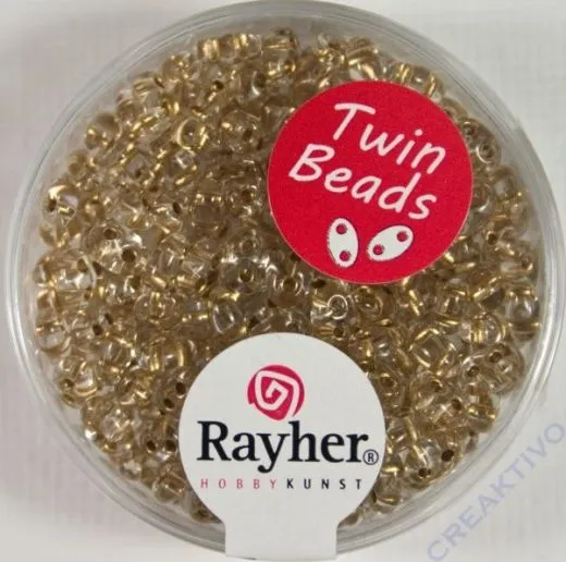 Twin-Rocailles mit Doppelloch 2,5x5mm transparent, brill.gold