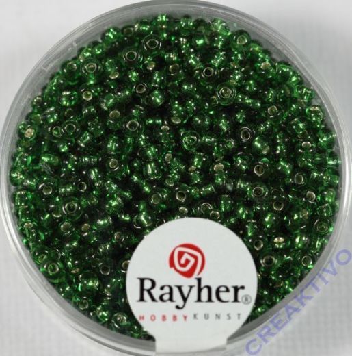 Rocailles 2 mm ø mit Silbereinzug grün