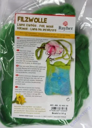 Reine Schurwolle Kammzug Beutel 50g gr�n