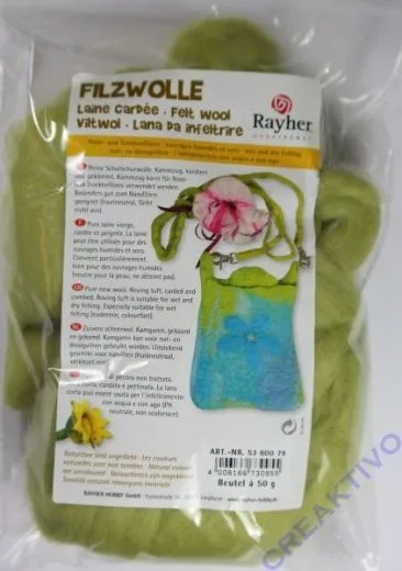 Reine Schurwolle Kammzug Beutel 50g oliv