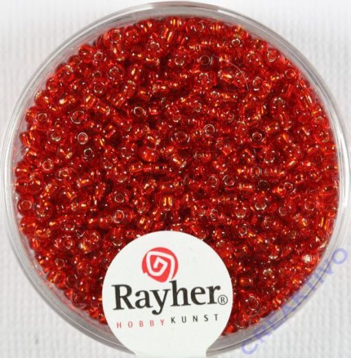 Rocailles 2 mm ø mit Silbereinzug rot