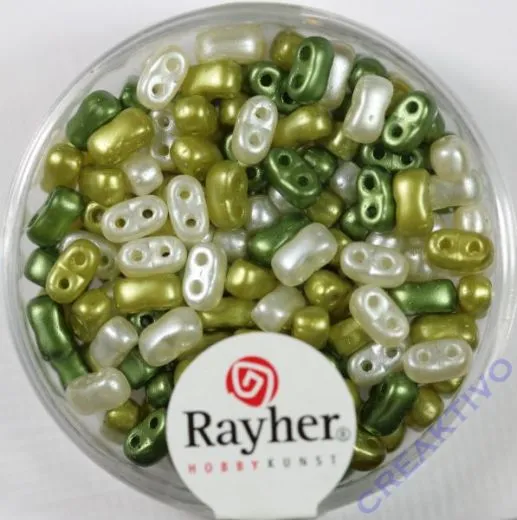 Doppelloch-Rocailles verwachst 3x5mm Mix olive