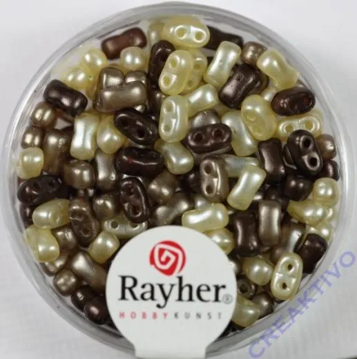 Doppelloch-Rocailles verwachst 3x5mm Mix braun