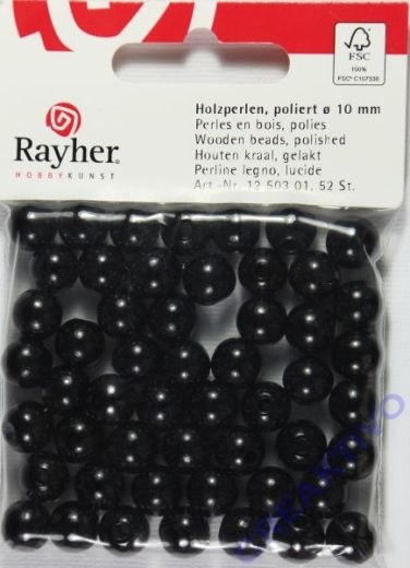 Rayher Holzperlen FSC, poliert 10mm 52St schwarz