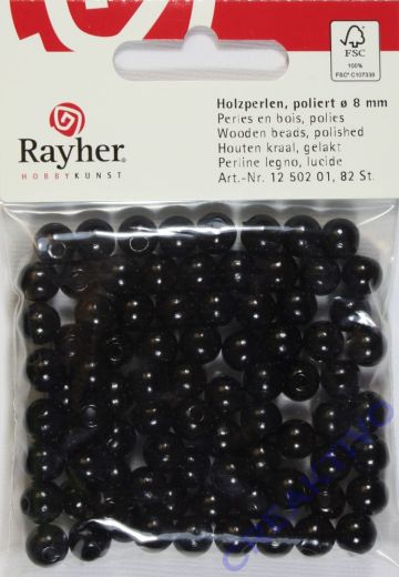 Rayher Holzperlen FSC, poliert 8mm 82St schwarz