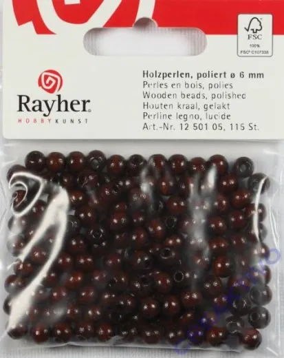 Rayher Holzperlen FSC, poliert 6mm 115St dunkelbraun