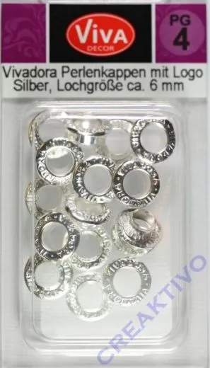 Vivadora Perlenkappen mit Logo Silber 6mm-Loch