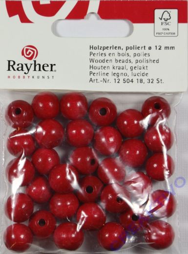 Rayher Holzperlen FSC, poliert 12mm 32St rot