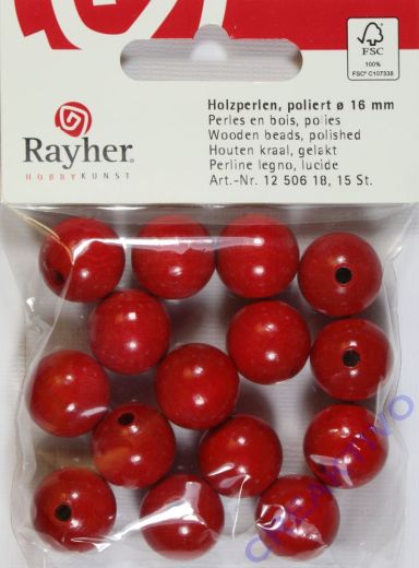 Rayher Holzperlen FSC, poliert 16mm 15St rot