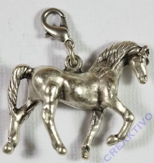 Pracht Metall-Anh�nger mit Karabiner Pferd gro� platin antik