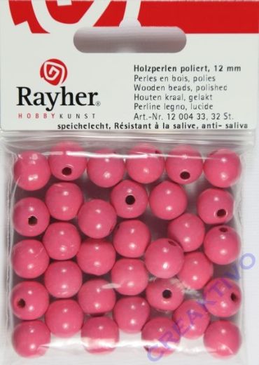 Rayher Holzperlen FSC, poliert 12mm 32St pink