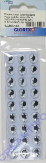 Wackelaugen mit Wimpern 12mm 26St�ck rund selbstklebend
