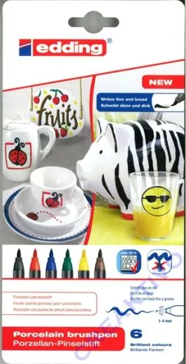 Edding 4200 Porzellan-Pinselstifte Standard-Farben 6 Stifte