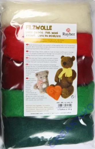 Reine Schurwolle, meliert, Weihnachtsfarben, Vlies, Beutel 5 Farben � 20g