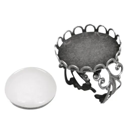 Metall-Fassung Ring mit Zierrand rund altsilber (Restbestand)