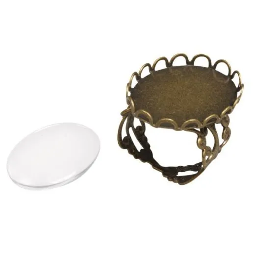 Metall-Fassung Ring mit Zierrand oval altgold (Restbestand)