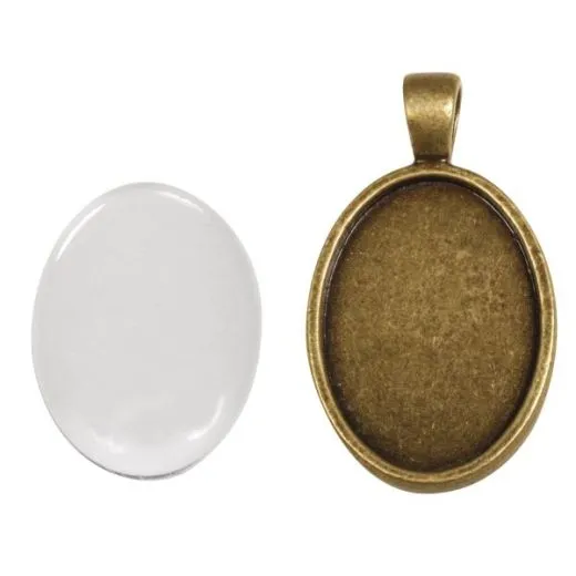 Metall-Fassung Anh�nger oval 2x2,7cm altgold (Restbestand)