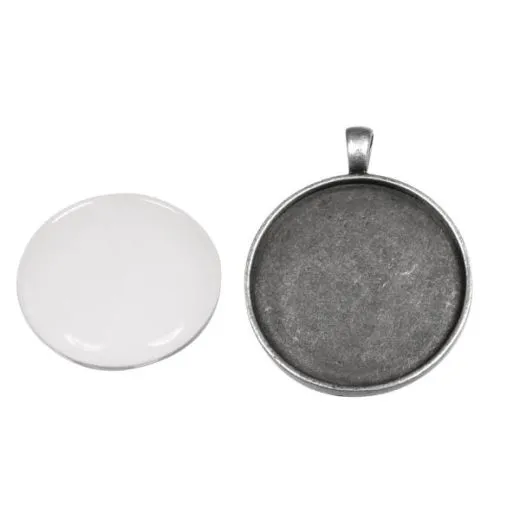 Metall-Fassung Anh�nger rund 3,7cm altsilber