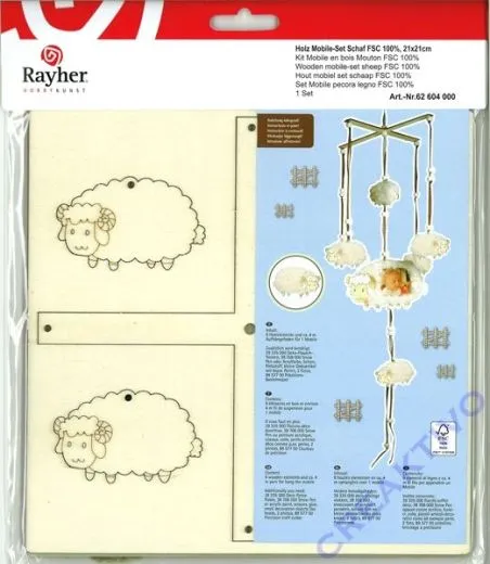 Holz Mobile-Set Schaf FSC 21x21cm