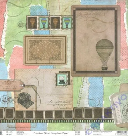 Premium Glitter Scrapbook paper Hot Air Balloon 277