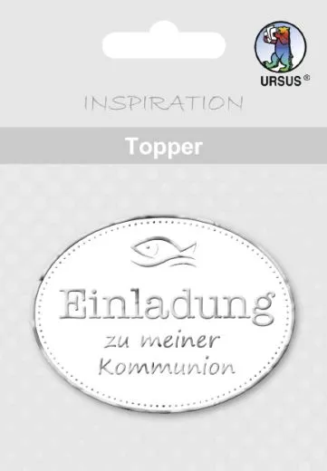 Topper wei�/silber Einladung zu meiner Kommunion
