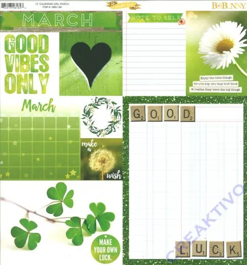 Bo Bunny Scrapbookingpapier Calendar girl - March (Restbestand)