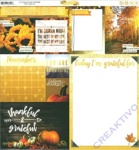 Bo Bunny Scrapbookingpapier Calendar girl - November (Restbestand)