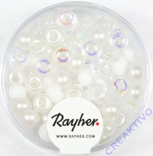 Rocailles-Mix mit Gro�loch, 5,5mm � Wei�-T�ne