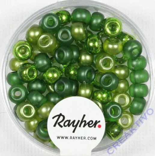 Rocailles-Mix mit Gro�loch, 5,5mm � Gr�n-T�ne