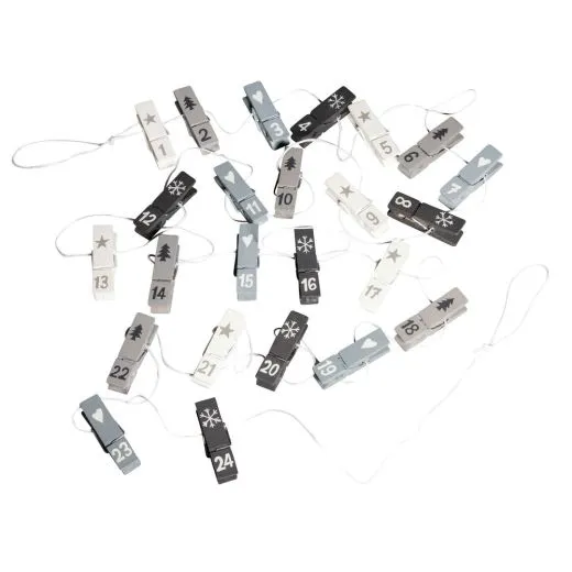 Adventszahlen Holz-W�scheklammern an Schnur 1-24