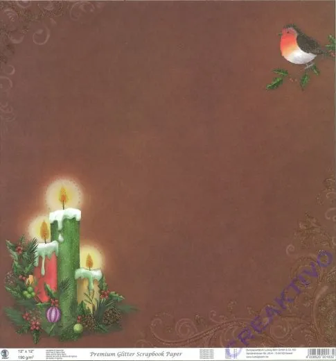 Premium Glitter Scrapbook paper Christmas robin 311