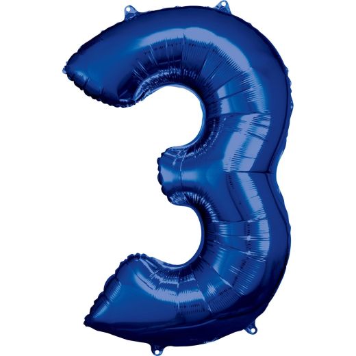 Folien-Ballon 3 blau 86cm