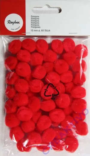 Pompons 15mm 60 St�ck rot