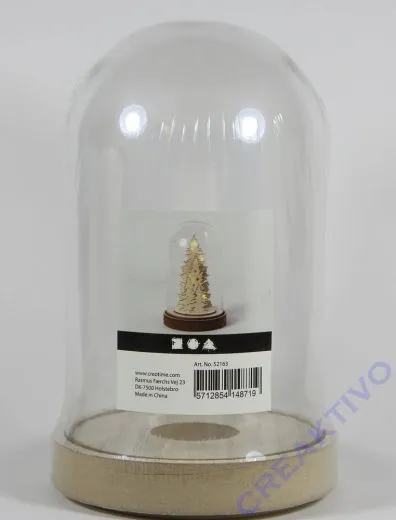 Plastikglas Glocke auf Holzfu�, H 18 cm, D: 11 cm