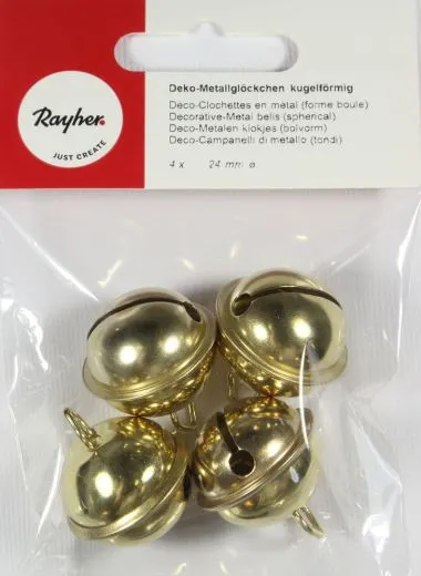 Rayher Metallglckchen kugelfrmig 24mm gold 4 Stck