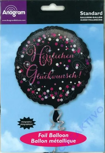 Folienballon Herzlichen Gl�ckwunsch pink/schwarz