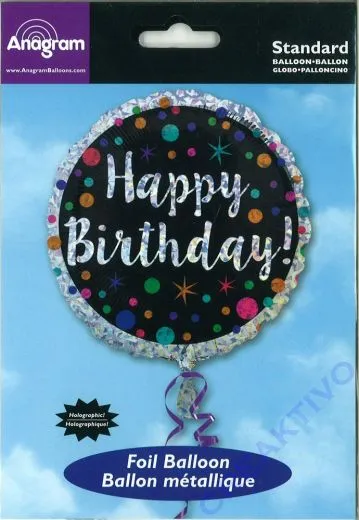 Folienballon Happy Birthday schwarz / bunte Punkte