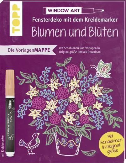 Vorlagenmappe Fensterdeko mit dem Kreidemarker - Blumen und Bl�ten. Inkl. Original Kreidemarker von Kreul und Schablonen