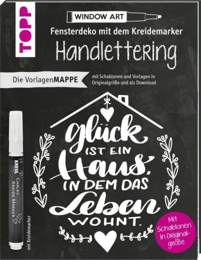 Vorlagenmappe Fensterdeko mit dem Kreidemarker - Handlettering. Inkl. Original Kreidemarker von Kreul und Schablonen